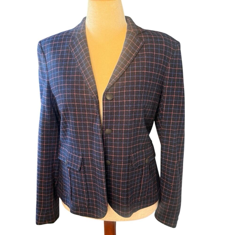 Rag & Bone Navy/Pink Plaid Wool Blazer - Size 10